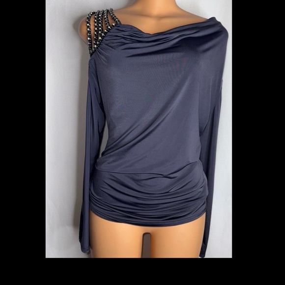 VENUS Charcoal Off-Shoulder Blouse with rhinestone Strap - Picture 1 of 4